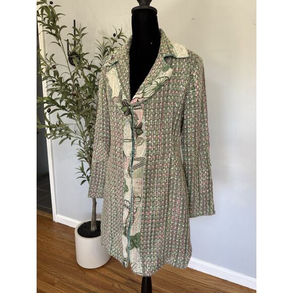 Vintage 90’s Y2K Tweed Boucle Jacket Size 6 True Meaning Floral Coat Boho Hippie - Picture 2 of 10